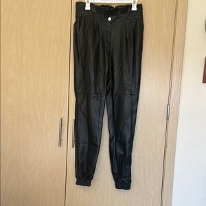 SO Women's Black Faux Leather Joggers